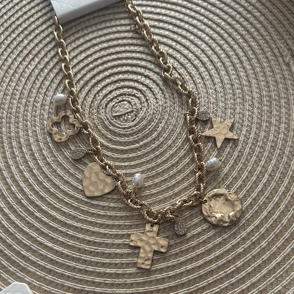 Altar'd State Gold Multi-Charm Necklace with Pearls